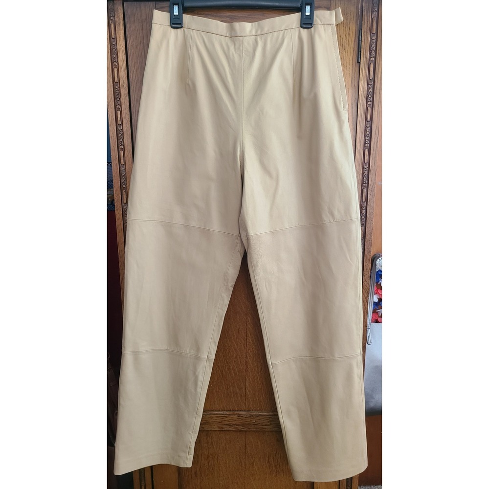 Terry Lewis Classic Luxuries Beige Genuine Leather Straight Leg Pants Womens 12